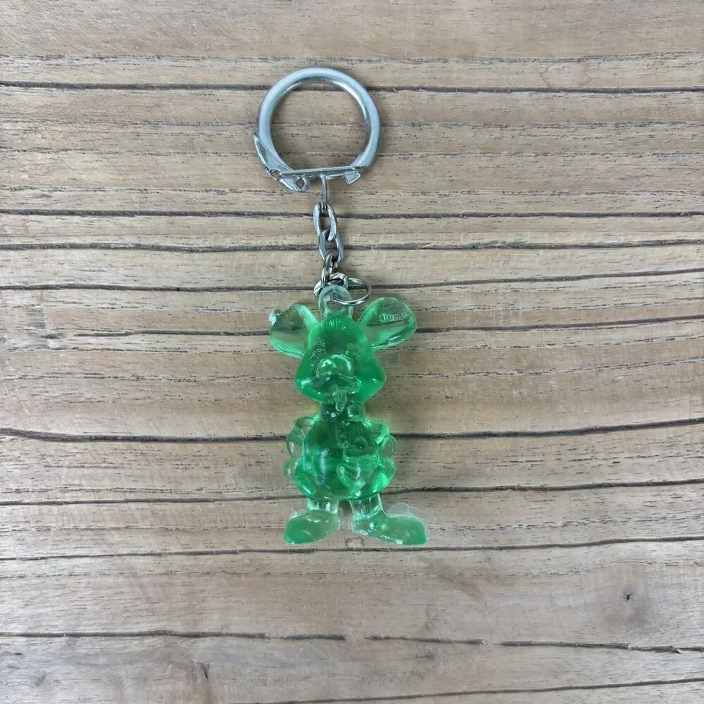 Vintage Keychain Green Mouse Key Ring Acrylic Chuck E. Cheese Retro Jelly Figure